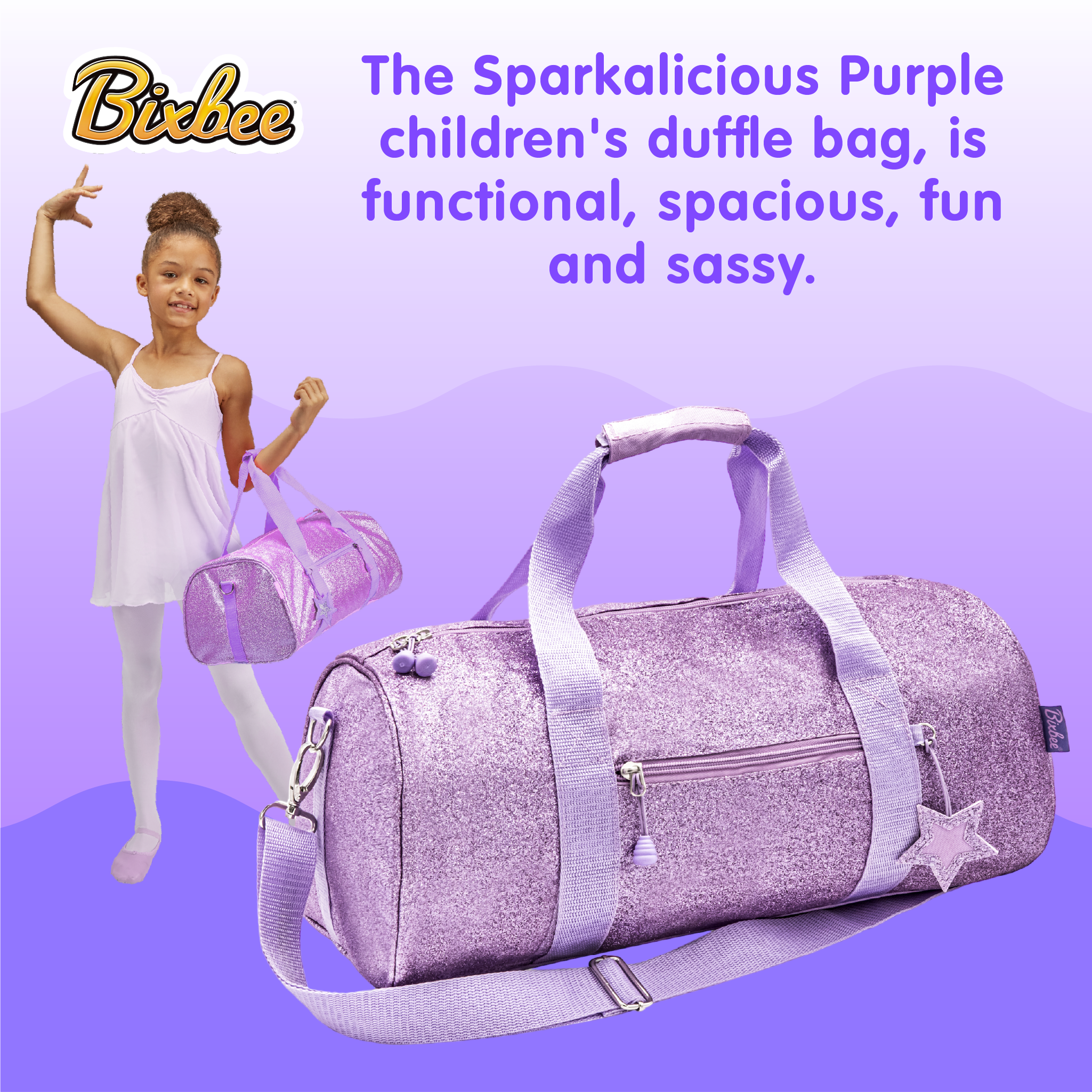 Bixbee Kids Duffle Bag, Personalized Duffle Bag for Kids Ages 3-5 – Purple  Dance Bag for Girls & Boys Extra Small Accessory & Play Bag – Custom Name