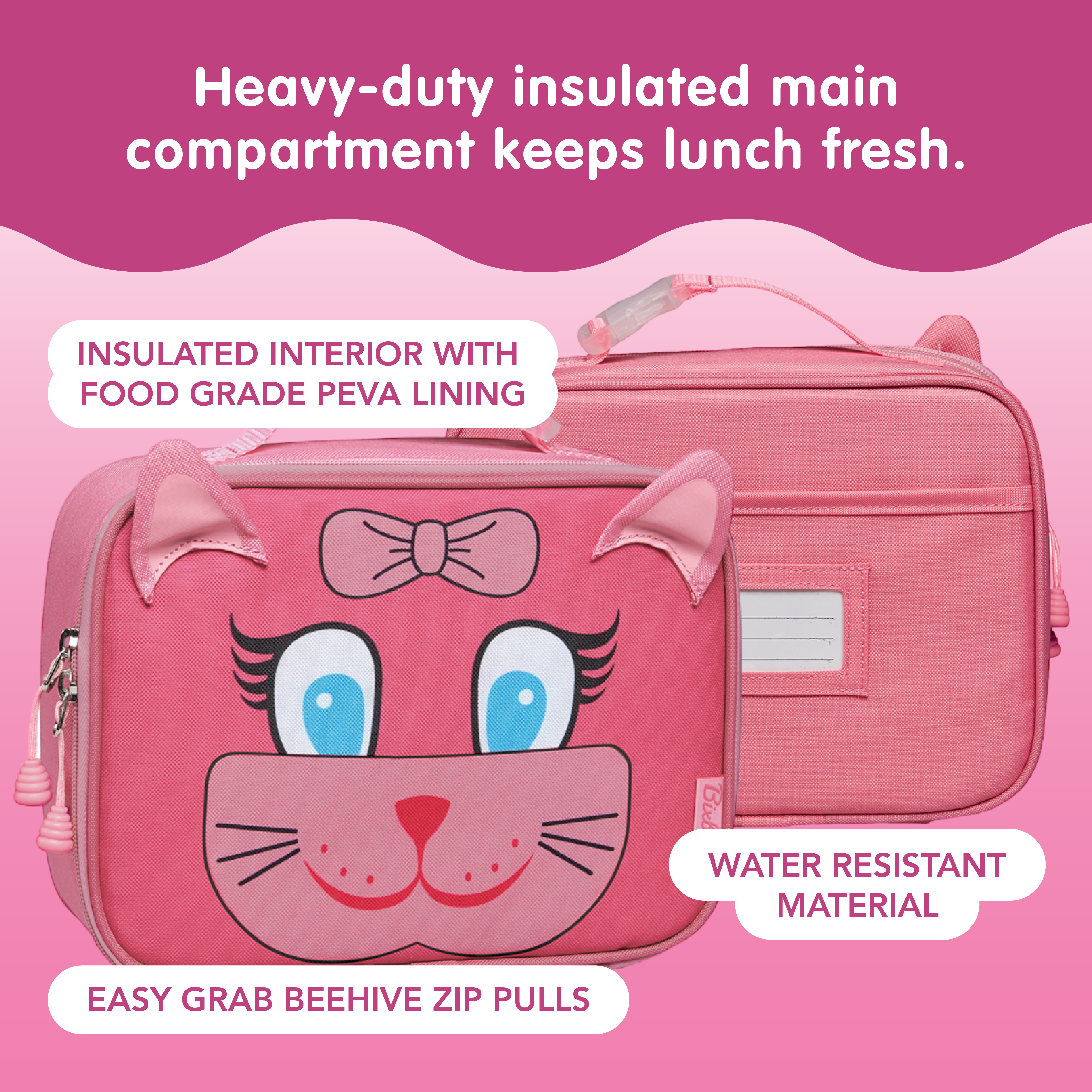 Bixbee Kitty Lunchbox - Kids Lunch Box, Insulated Lunch Bag For