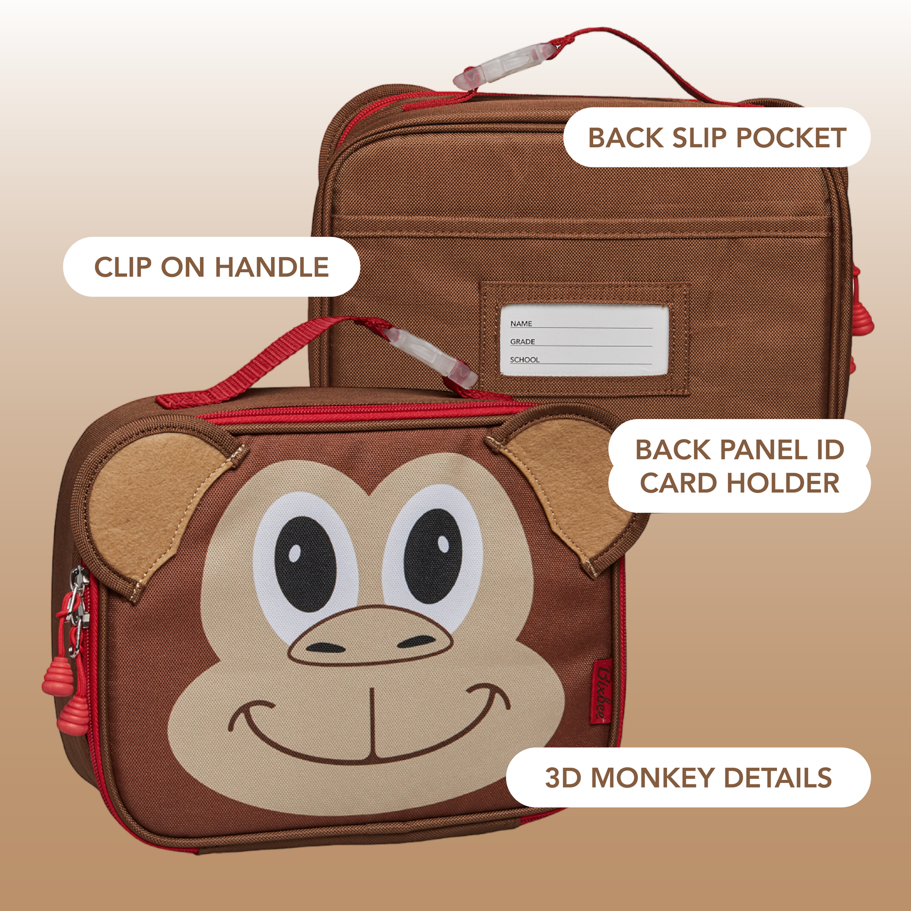 Bixbee Monkey Lunchbox - Kids Lunch Box, Insulated Lunch Bag For