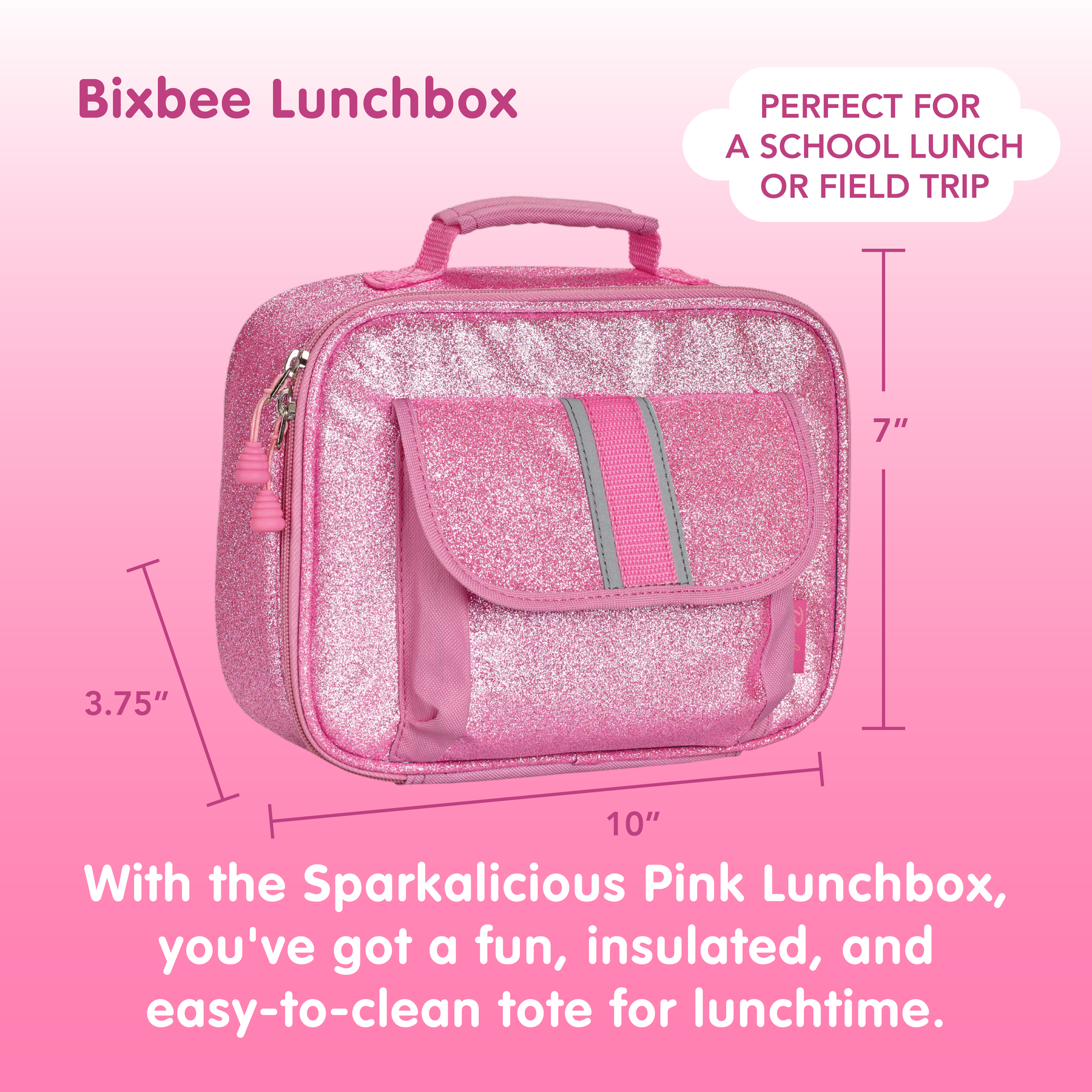 Reversible Sequin Flip Color Change Pink Insulated School Lunch