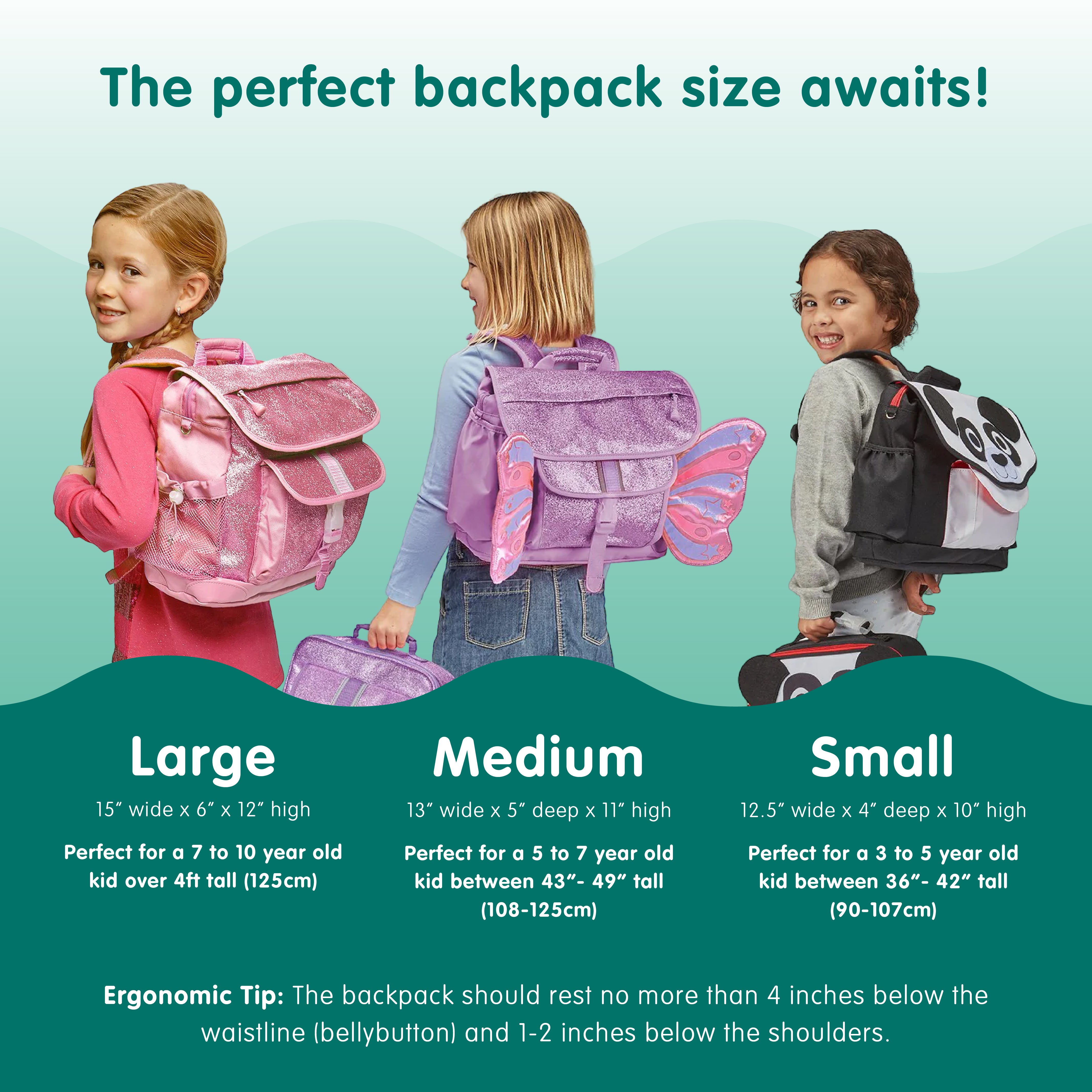 Bixbee Kids Backpack Size chart